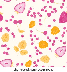 Fruit seamless pattern with cherries and strawberries. Background with berries for cloth and cover.