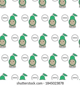 Fruit seamless pattern, Cute Avocado cartoon character on white wallpaper.	