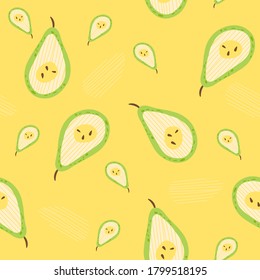 Diseño de patrones sin fisuras de fruta con peras. Ilustración vectorial.