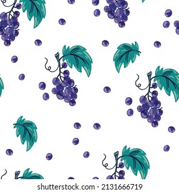 Fruit Seamless Pattern. Grape. Delicious Sweet Food. Perfect For Printing, Menus And Restaurants, Textiles, Wrapping Paper.  Hand Drawn Vector Illustration