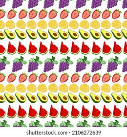 Fruit seamless pattern with grapes, strawberry,lemon,watermelon and avocado, cute seamless pattern vector illustration.
