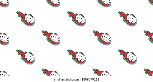 Fruit seamless pattern, Hand drawing Dragon fruit patterns on white wallpaper.	