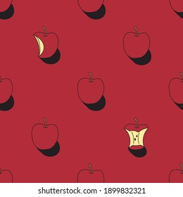 Fruit seamless pattern, Hand drawing apple patterns on red wallpaper.	