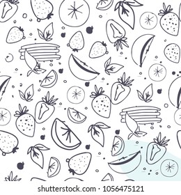 Fruit seamless pattern. Juice, detox water hand drawn background. Vector illustration 