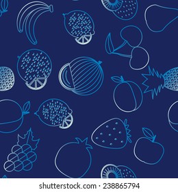 Fruit seamless pattern. Neon thin style. The image of contour fruits and berries. Endless texture. Use as a background fill. 