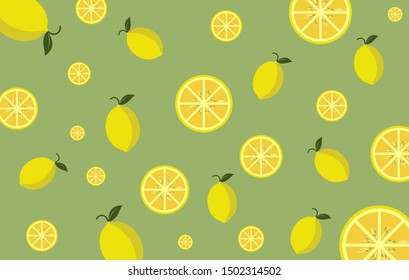 Fruit seamless pattern on full colour background. Summer fresh fruits background. Pear, apple and orange. Lemon, persimmon and cherry.