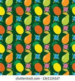 Fruit seamless pattern on green background. For printing on fabrics, Wallpaper, wrapper