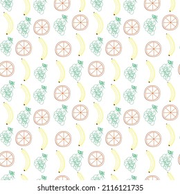 fruit seamless pattern with orange banana grape