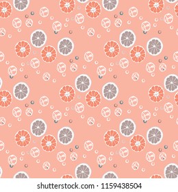 Fruit seamless pattern with orange and grapefruit. Fruit with ice. Cocktail pattern.