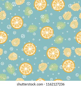 Fruit seamless pattern with orange and grapefruit. Fruit with ice. Cocktail pattern.