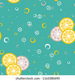 Fruit seamless pattern with orange and grapefruit. Fruit with ice. Cocktail pattern.