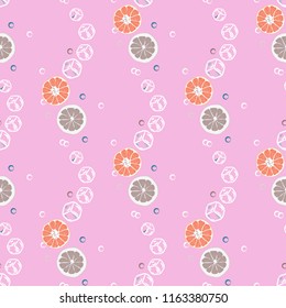 Fruit seamless pattern with orange and grapefruit. Fruit with ice. Cocktail pattern.