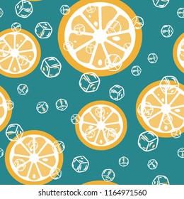 Fruit seamless pattern with orange and grapefruit. Fruit with ice. Cocktail pattern.