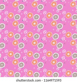 Fruit seamless pattern with orange and grapefruit. Fruit with ice. Cocktail pattern.