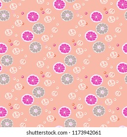Fruit seamless pattern with orange and grapefruit. Fruit with ice. Cocktail pattern.