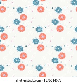 Fruit seamless pattern with orange and grapefruit. Fruit with ice. Cocktail pattern.