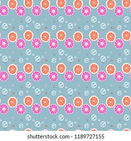 Fruit seamless pattern with orange and grapefruit. Fruit with ice. Cocktail pattern.