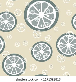 Fruit seamless pattern with orange and grapefruit. Fruit with ice. Cocktail pattern.