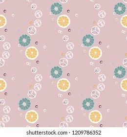 Fruit seamless pattern with orange and grapefruit. Fruit with ice. Cocktail pattern.
