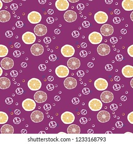 Fruit seamless pattern with orange and grapefruit. Fruit with ice. Cocktail pattern.