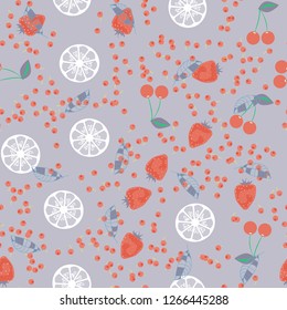 Fruit seamless pattern with orange and grapefruit. Fruit with ice. Cocktail pattern.