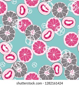 Fruit seamless pattern with orange, grapefruit and kiwi fruit. Fruit with ice. Cocktail pattern.
