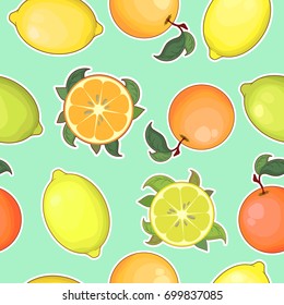 Fruit seamless pattern with oranges and lemons