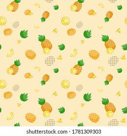 Fruit seamless pattern, pineapple on yellow wallpaper.