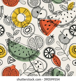 Fruit seamless pattern. Scandinavian style pattern. Vector illustration