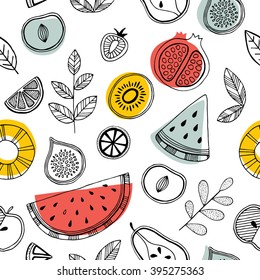 Fruit Seamless Pattern. Scandinavian Style Pattern. Vector Illustration