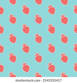 Fruit seamless pattern set. Red strawberry on blue. Print or clothes, linens, curtain, notebook, diary, postcard, envelope.