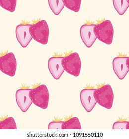 Fruit seamless pattern with strawberries on pink background.