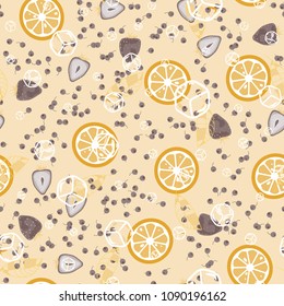 Fruit seamless pattern with strawberry and orange on a light background