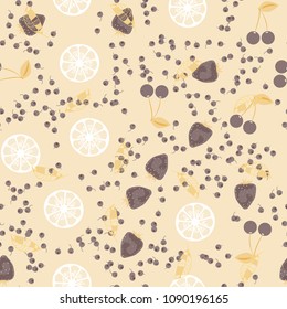 Fruit seamless pattern with strawberry and orange on a light background