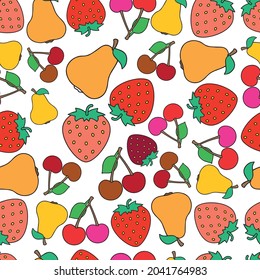 Fruit seamless pattern. Suitable for textiles, packaging, wallpaper, etc. Background with multi-colored beautiful fruits. Vector illustration.