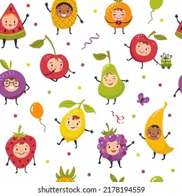 Fruit seamless pattern, summer background for kids. 