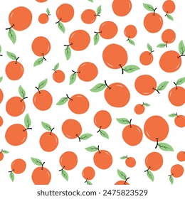 fruit seamless pattern. Summer background with oranges, flowers and leaves. Modern trendy design for paper, cover, fabric. Vector illustration.