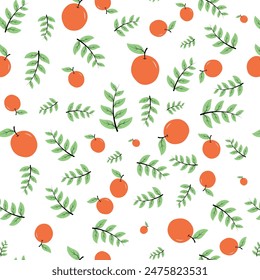fruit seamless pattern. Summer background with oranges, flowers and leaves. Modern trendy design for paper, cover, fabric. Vector illustration.