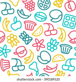 Fruit seamless pattern in thin line style. Color print on white background