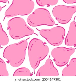 Fruit seamless pattern. Vector pear. Doodle pink pear