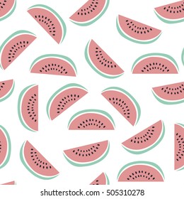 Fruit seamless pattern. Watermelon slices on white background vector illustration.