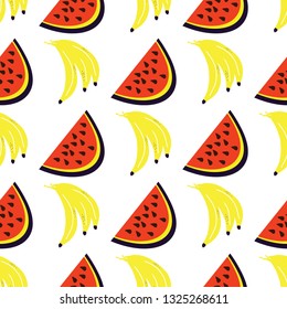 Fruit seamless pattern for your design. Abstract background. Banana, pineapple, watermelon, kiwi