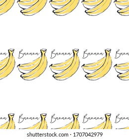 Frucht nahtlos für Tapeten-Design mit geschälter Banane und Haufen. Cartoon Vintage tropischen Druck auf weißem Hintergrund. Das Muster der Vektorillustration wird gemildert. 