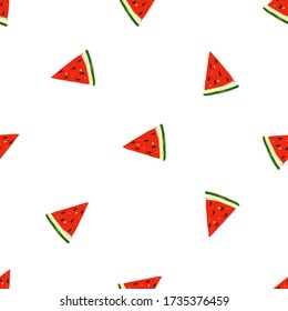 Fruit seamless for wallpaper design with watermelon slice. Cute vector pattern. Cartoon vintage tropical print on white background