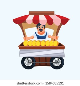Fruit Seller with a cart Vector isolated illustration