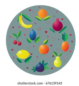 fruit set of beautiful  vector icons on gray background