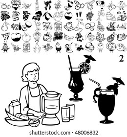 Fruit set of black sketch. Part 101-2. Isolated groups and layers.