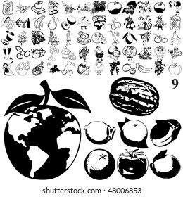 Fruit set of black sketch. Part 101-9. Isolated groups and layers.
