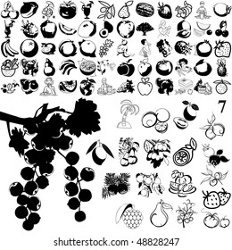 Fruit set of black sketch. Part 102-7. Isolated groups and layers.