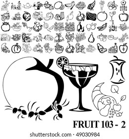 Fruit set of black sketch. Part 103-2. Isolated groups and layers.